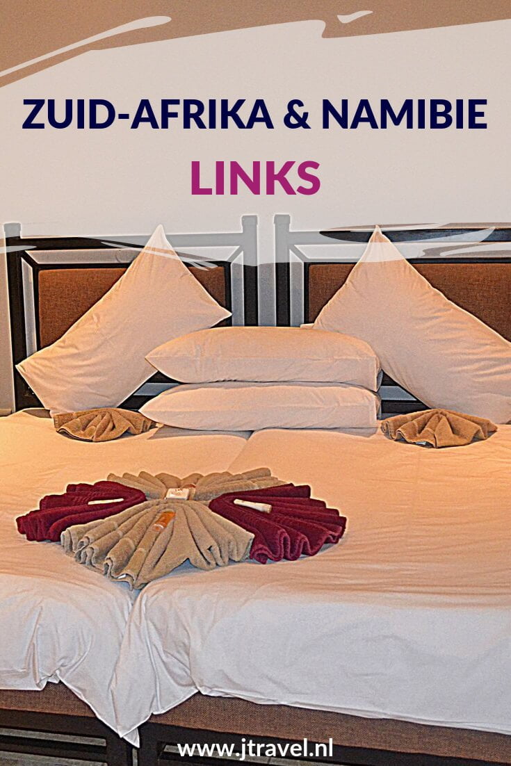 Hier vind je links naar de websites van de hotels waar ik in Zuid-Afrika & Namibië verbleef, naar de website van de reisorganisatie waar ik geboekt heb en andere websites die voor mij belangrijk waren in voorbereiding op mijn reis door Zuid-Afrika & Namibië. Lees je mee? #zuidafrika #namibie #jtravel #jtravelblog Hier vind je links naar de websites van de hotels waar ik in Zuid-Afrika & Namibië verbleef, naar de website van de reisorganisatie waar ik geboekt heb en andere websites die voor mij belangrijk waren in voorbereiding op mijn reis door Zuid-Afrika & Namibië. Lees je mee? #zuidafrika #namibie #jtravel #jtravelblog