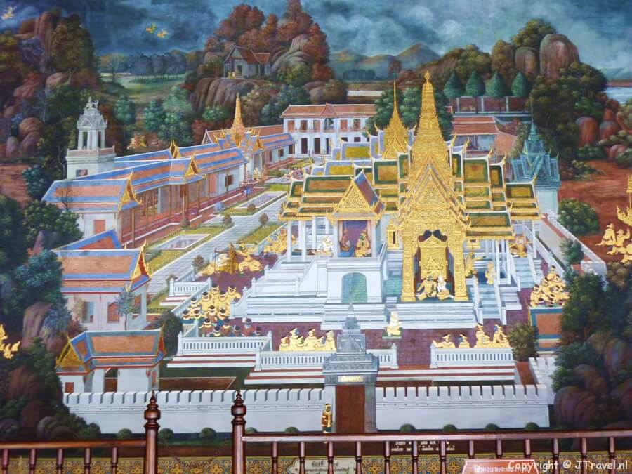 Muurschilderingen in de Wat Phra Keaw in Bangkok