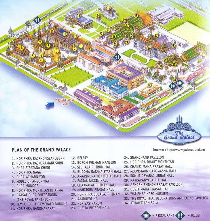 Plattegrond van het Grand Palace in Bangkok