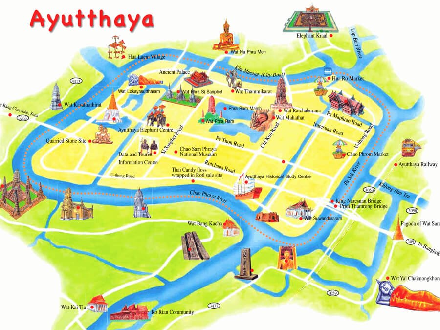 Plattegrond van Ayutthaya