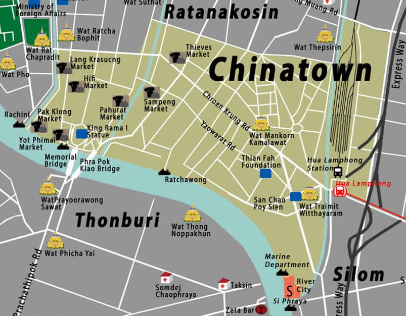 Plattegrond van Chinatown in Bangkok