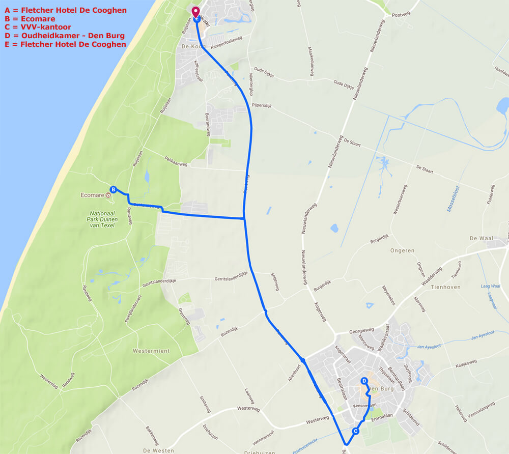 Routekaart van dag 2 op Texel