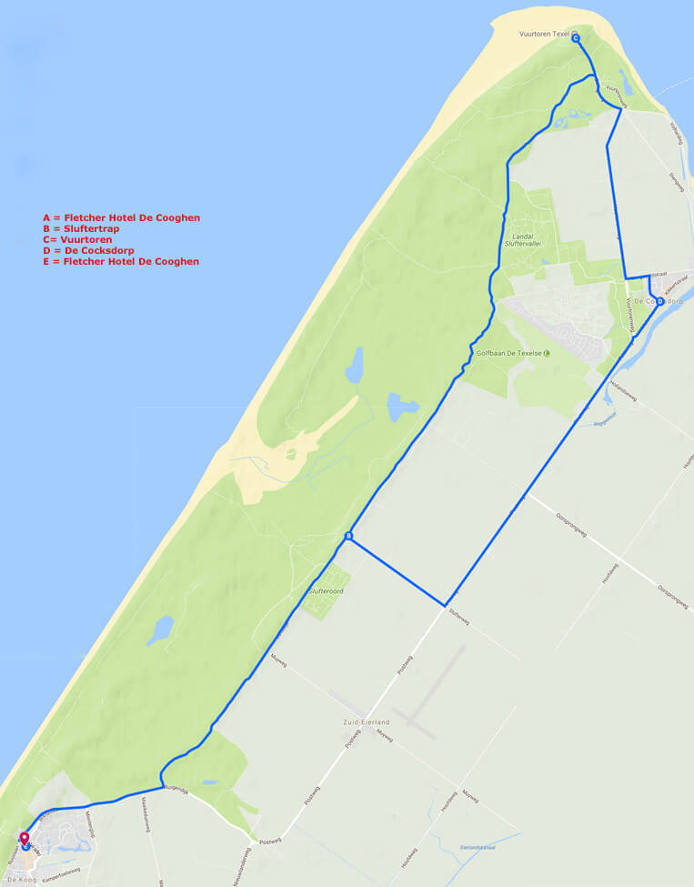 Routekaart van dag 3 op Texel