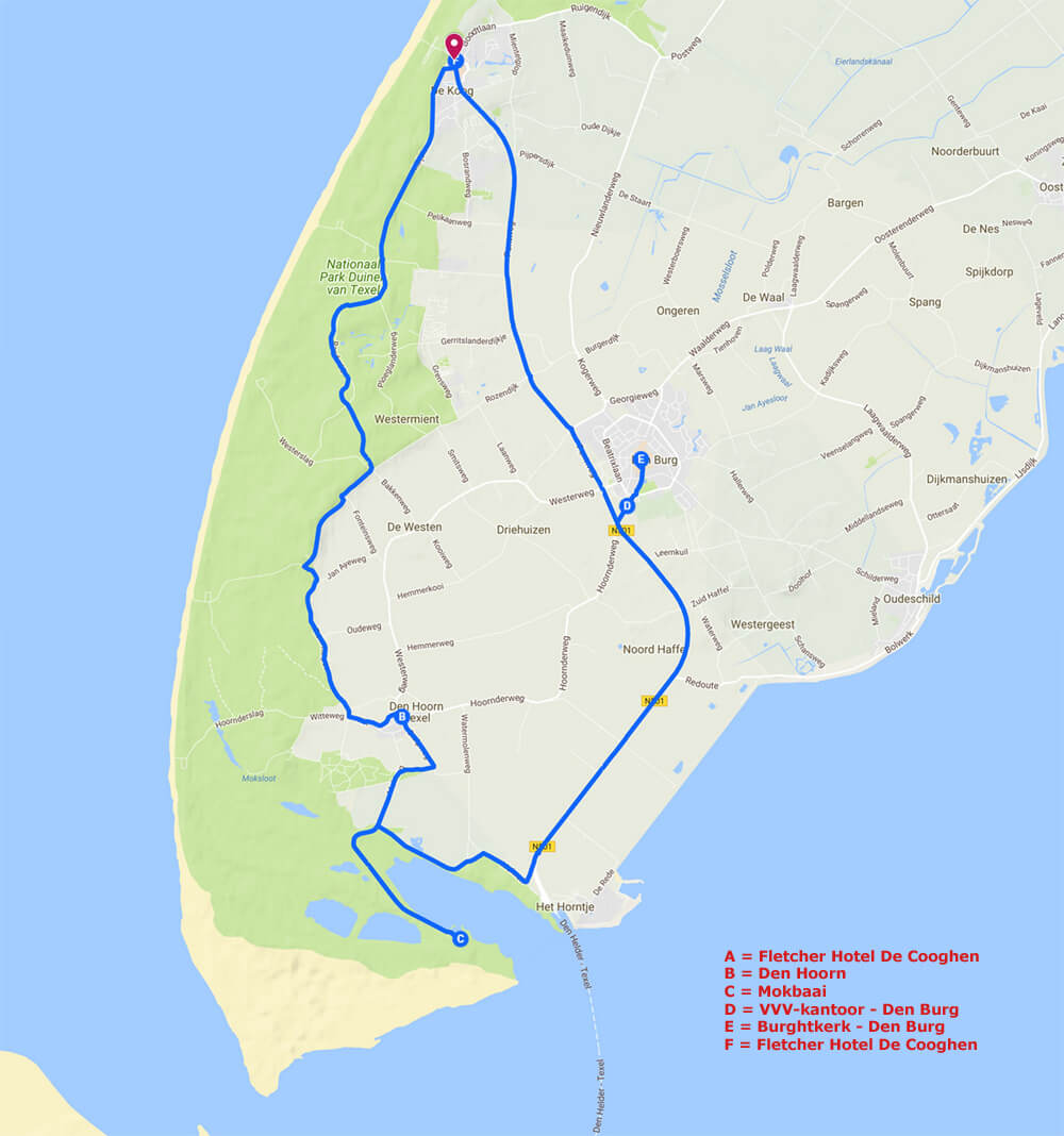 Routekaart van dag 4 op Texel