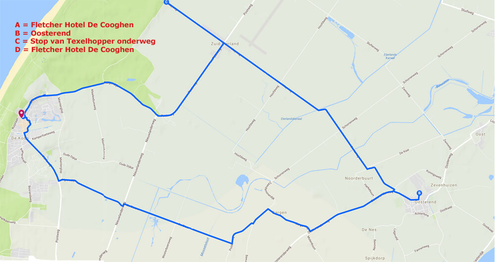 Routekaart van dag 6 op Texel