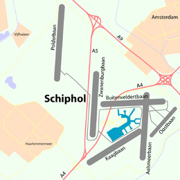De start- en landingsbanen van Schiphol