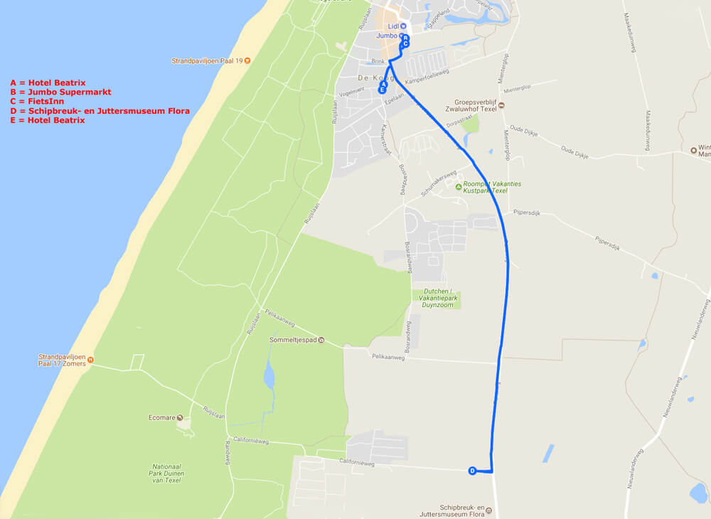 Route dag 1 Texel 2017