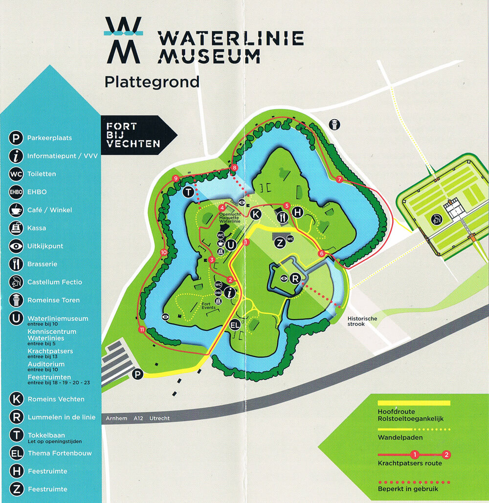 Plattegrond van Fort bij Vechten met het Waterliniemuseum in Bunnik