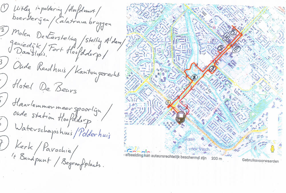 Route van de Historische Wandeling in Hoofddorp