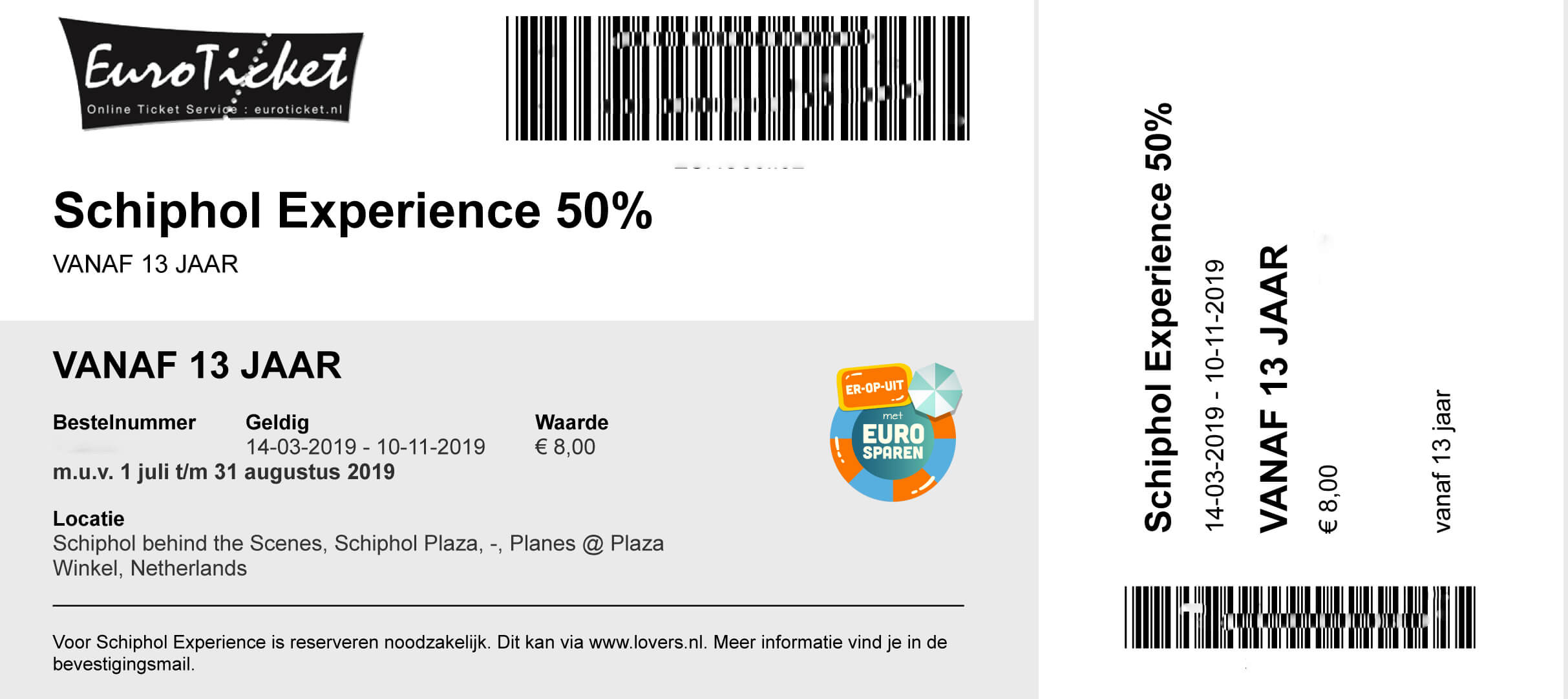 Mijn ticket voor de Schiphol Experience Mijn ticket voor de Schiphol Experience