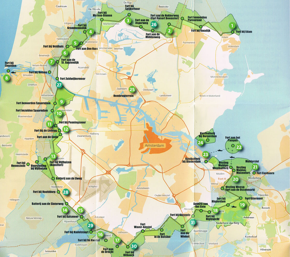 Plattegrond van de Stelling van Amsterdam