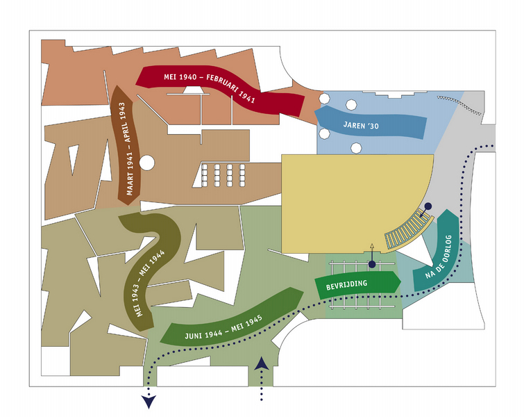 Plattegrond de vaste tentoonstelling in het Verzetsmuseum in Amsterdam