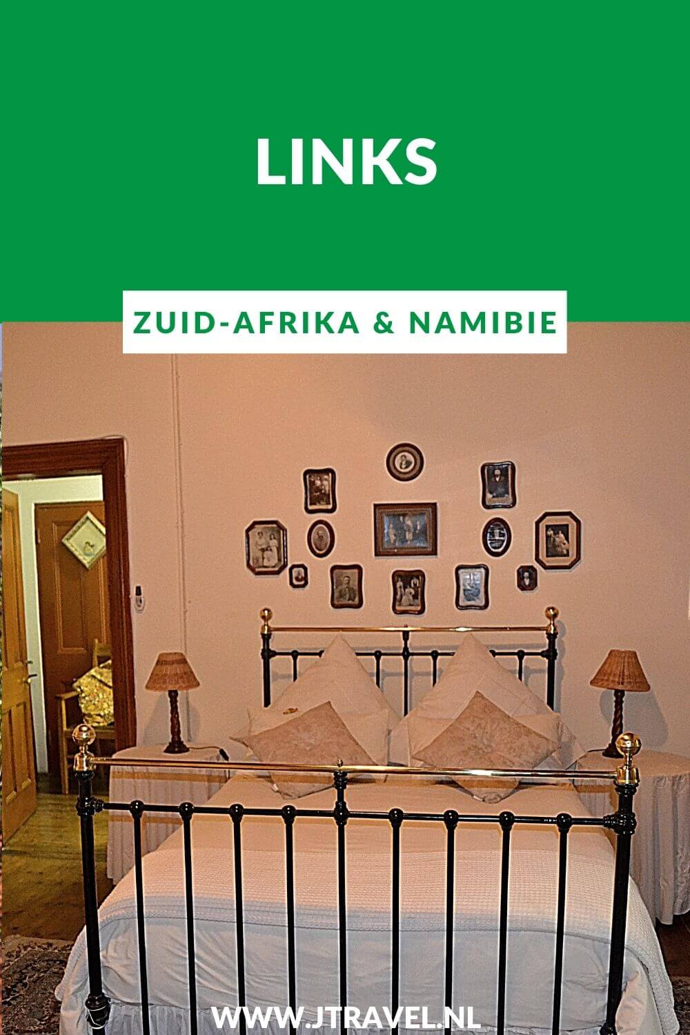 Hier vind je links naar de websites van de hotels waar ik in Zuid-Afrika & Namibië verbleef, naar de website van de reisorganisatie waar ik geboekt heb en andere websites die voor mij belangrijk waren in voorbereiding op mijn reis door Zuid-Afrika & Namibië. Lees je mee? #zuidafrika #namibie #jtravel #jtravelblog Hier vind je links naar de websites van de hotels waar ik in Zuid-Afrika & Namibië verbleef, naar de website van de reisorganisatie waar ik geboekt heb en andere websites die voor mij belangrijk waren in voorbereiding op mijn reis door Zuid-Afrika & Namibië. Lees je mee? #zuidafrika #namibie #jtravel #jtravelblog