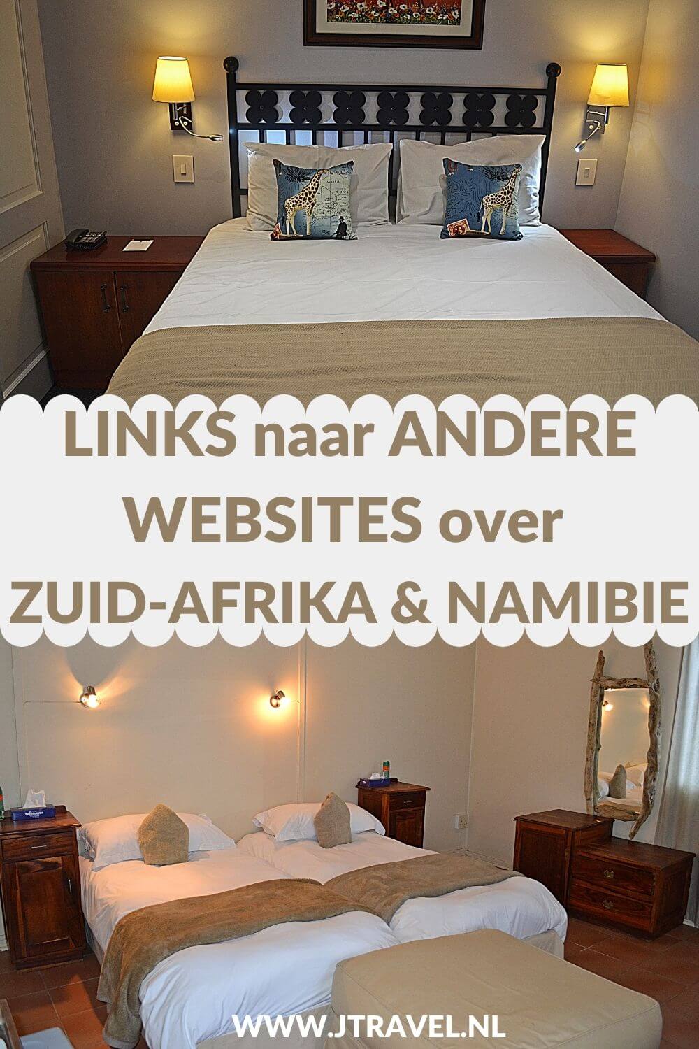 Hier vind je links naar de websites van de hotels waar ik in Zuid-Afrika & Namibië verbleef, naar de website van de reisorganisatie waar ik geboekt heb en andere websites die voor mij belangrijk waren in voorbereiding op mijn reis door Zuid-Afrika & Namibië. Lees je mee? #zuidafrika #namibie #jtravel #jtravelblog Hier vind je links naar de websites van de hotels waar ik in Zuid-Afrika & Namibië verbleef, naar de website van de reisorganisatie waar ik geboekt heb en andere websites die voor mij belangrijk waren in voorbereiding op mijn reis door Zuid-Afrika & Namibië. Lees je mee? #zuidafrika #namibie #jtravel #jtravelblog