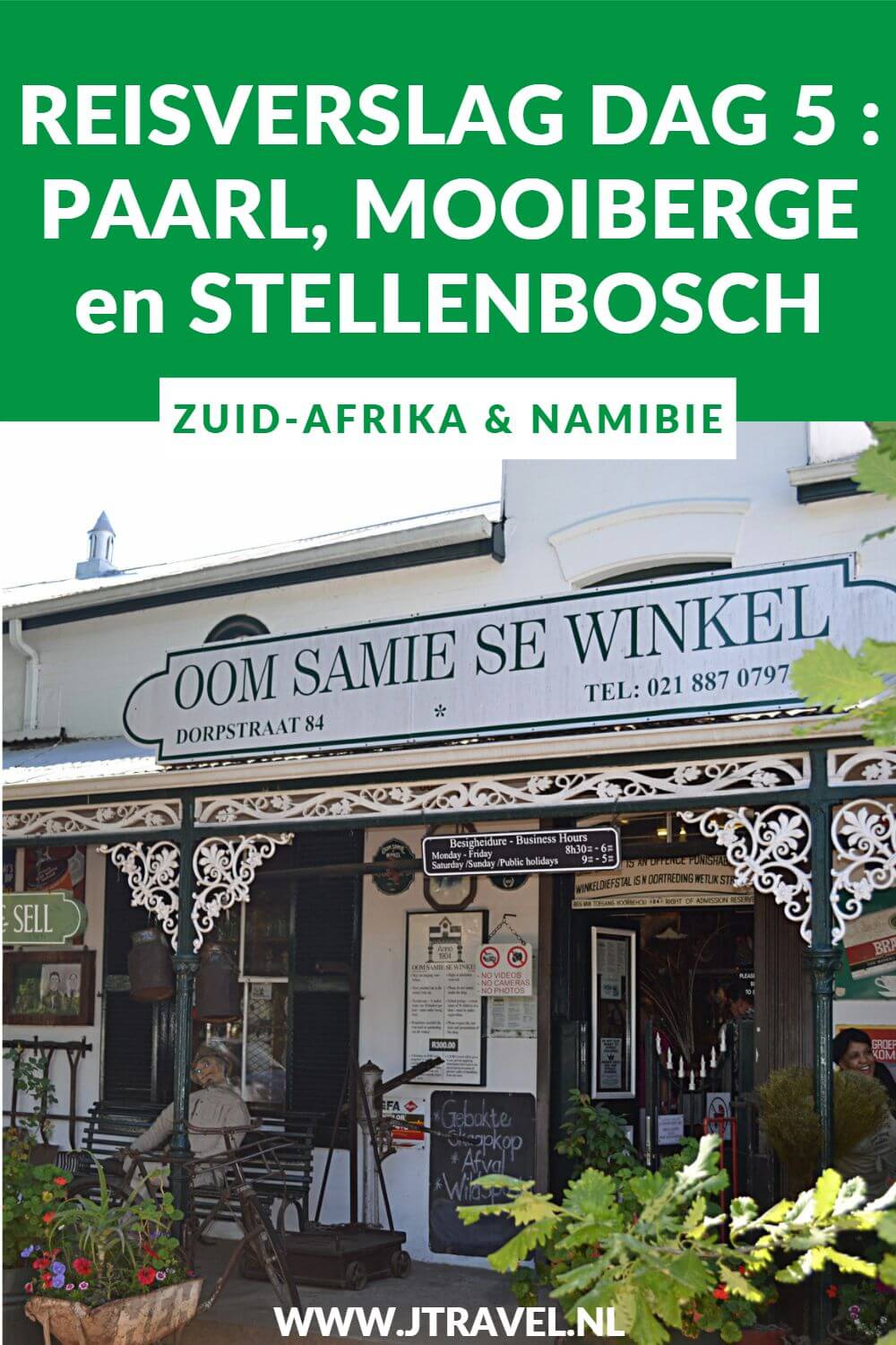 Op dag 5 van mijn 22-daagse groepsrondreis door Zuid-Afrika en Namibië bezocht ik het Taalmonument van Paarl, een wijnestate, Mooiberge en Ome Samie se Winkel in Stellenbosch. Alles over de vijfde dag van mijn reis door Zuid-Afrika & Namibië lees je hier. Lees je mee? #zuidafrika #stellenbosch #paarl #mooiberge #reisverslag #jtravel #jtravelblog
