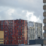 Het uitzicht vanaf een galerij op de 6e etage aan de buitenkant richting het Stationsplein in het Groot Handelsgebouw in Rotterdam<br/>Copyright © JTravel.nl Het uitzicht vanaf een galerij op de 6e etage aan de buitenkant richting het Stationsplein in het Groot Handelsgebouw in Rotterdam / Copyright © JTravel.nl